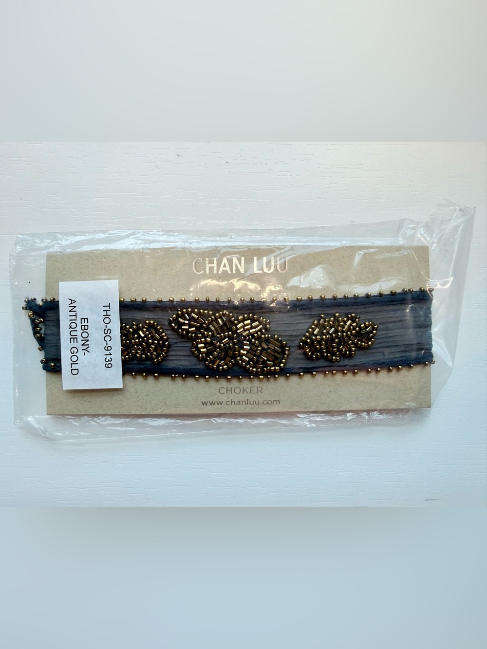 Chan Luu Black Ebony Choker with Antique Gold Bead Embellishments BRAND NEW